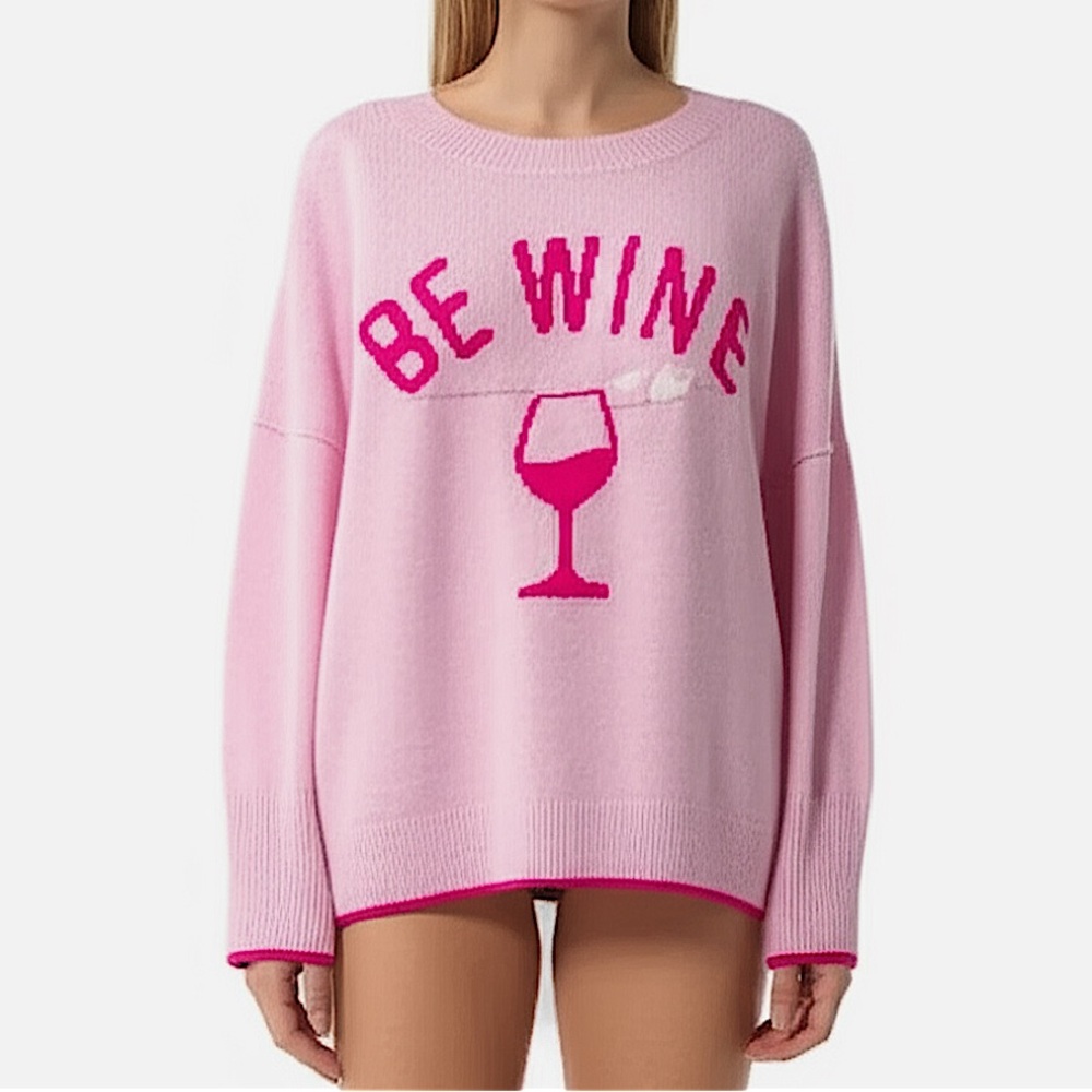 CECE Pink 'Be Wine' Pullover Cozy Sweater NEW NWT